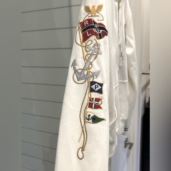 Polo Ralph Lauren Luxury Nautical Zip Up Hoodie in White Size Medium - NWT - Picture 4 of 16